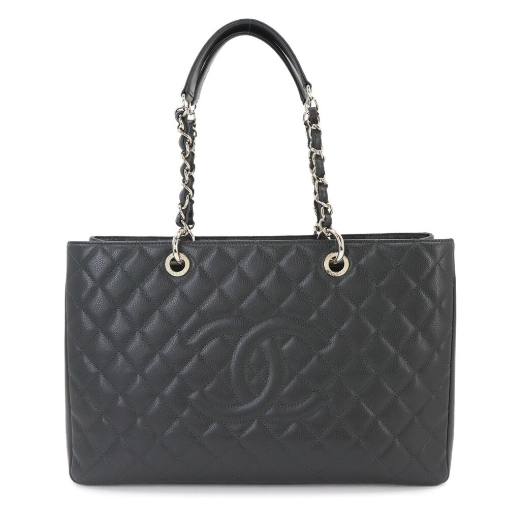 Chanel Matelasse Grand Chain Tote XL Handbag GST Caviar Skin Leather Grey A66865